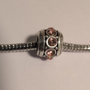 Silver and Peach Rhinestones Spacer Charm for Pandora Style‎ Bracelet
